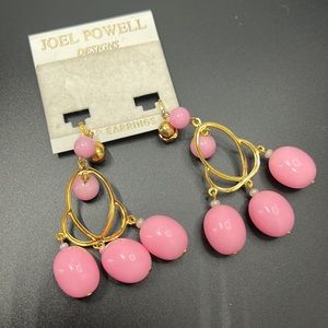 Joel Powell gold-pink Clip Earrings vtg